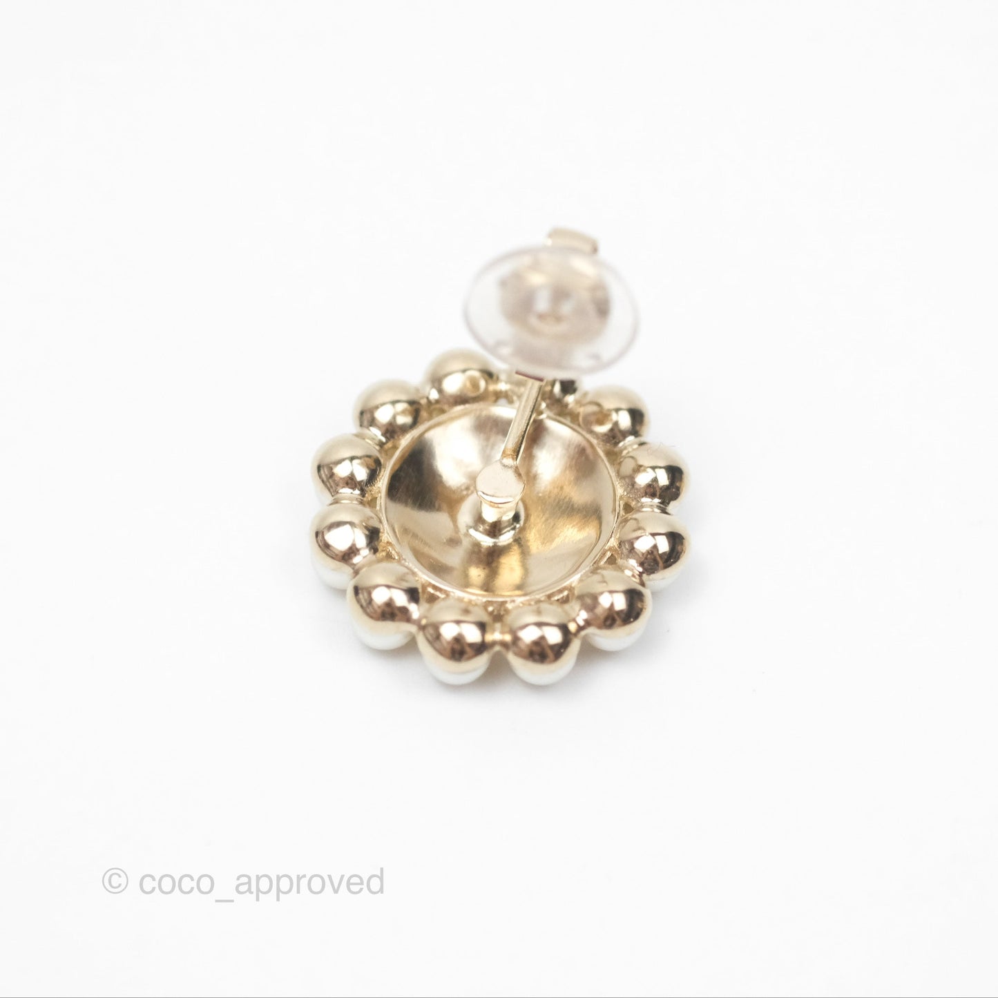 Chanel CC Pearl Round Ear Clips Gold Tone 20S