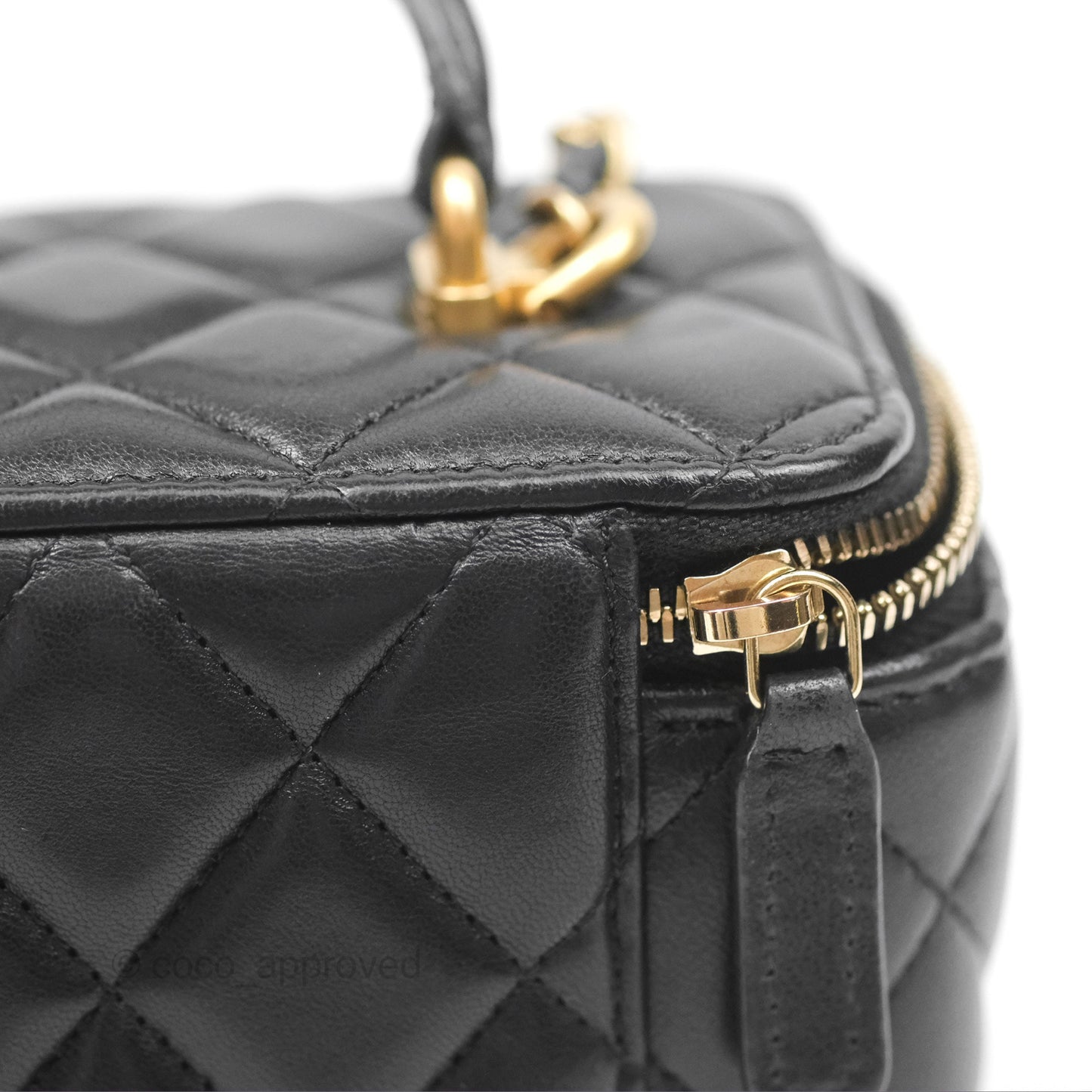 Chanel Vanity Rectangular Top Handle Black Lambskin Aged Gold Hardware