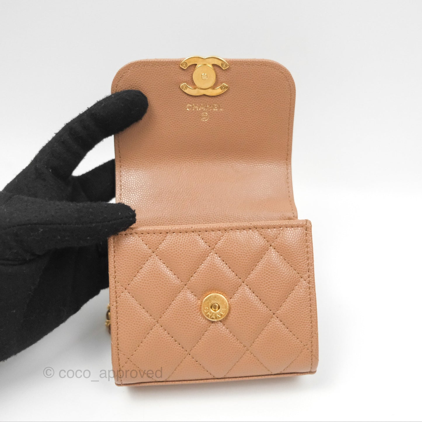 Chanel CC Chain Clutch with Chain Beige Caviar Gold Hardware