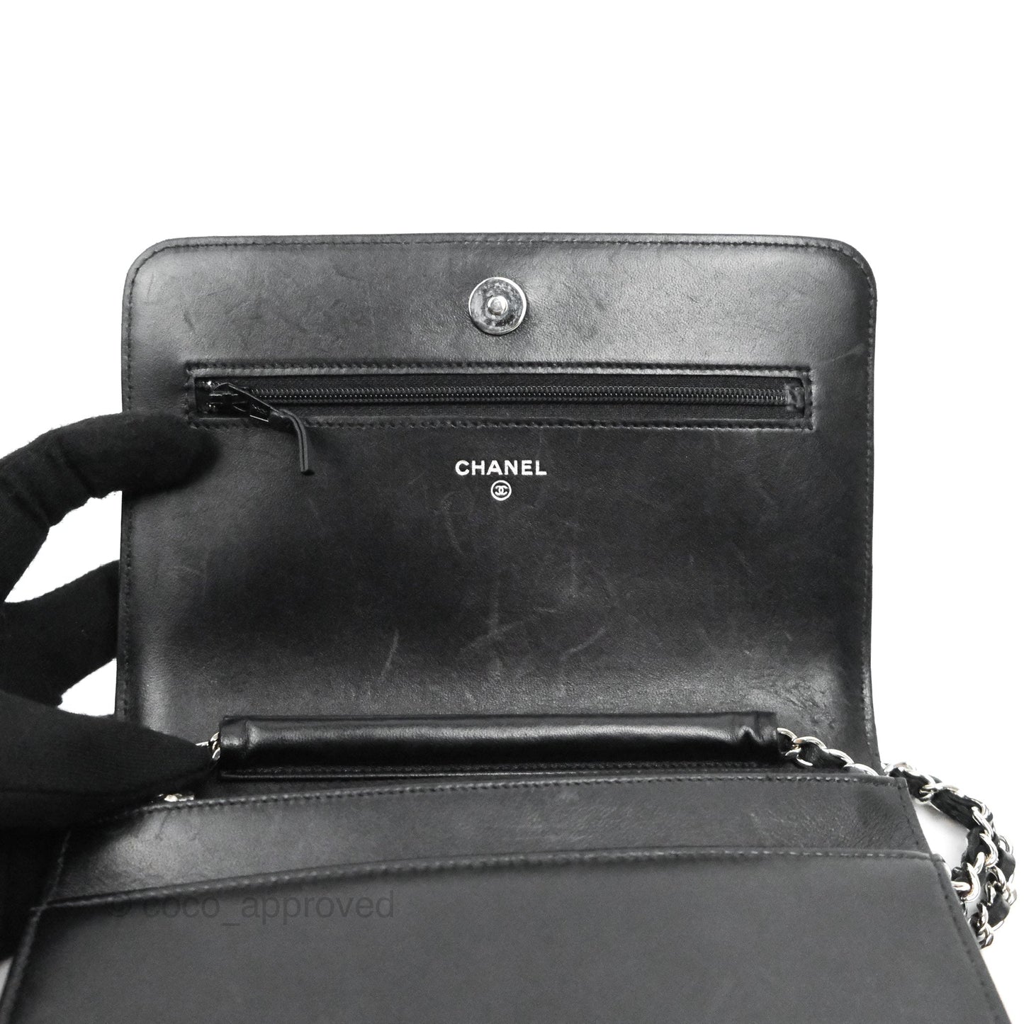 Chanel Quilted Boy Wallet on Chain WOC Black Lambskin Silver Hardware