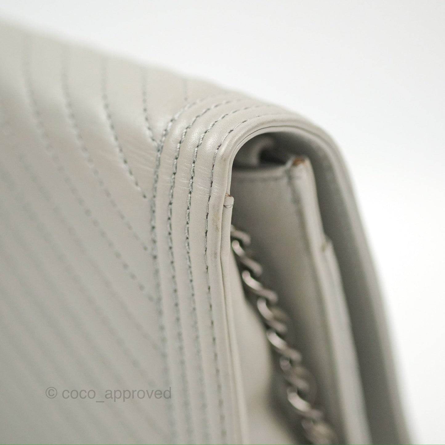 Chanel Chevron Boy Wallet on Chain WOC Grey Lambskin Gun Metal