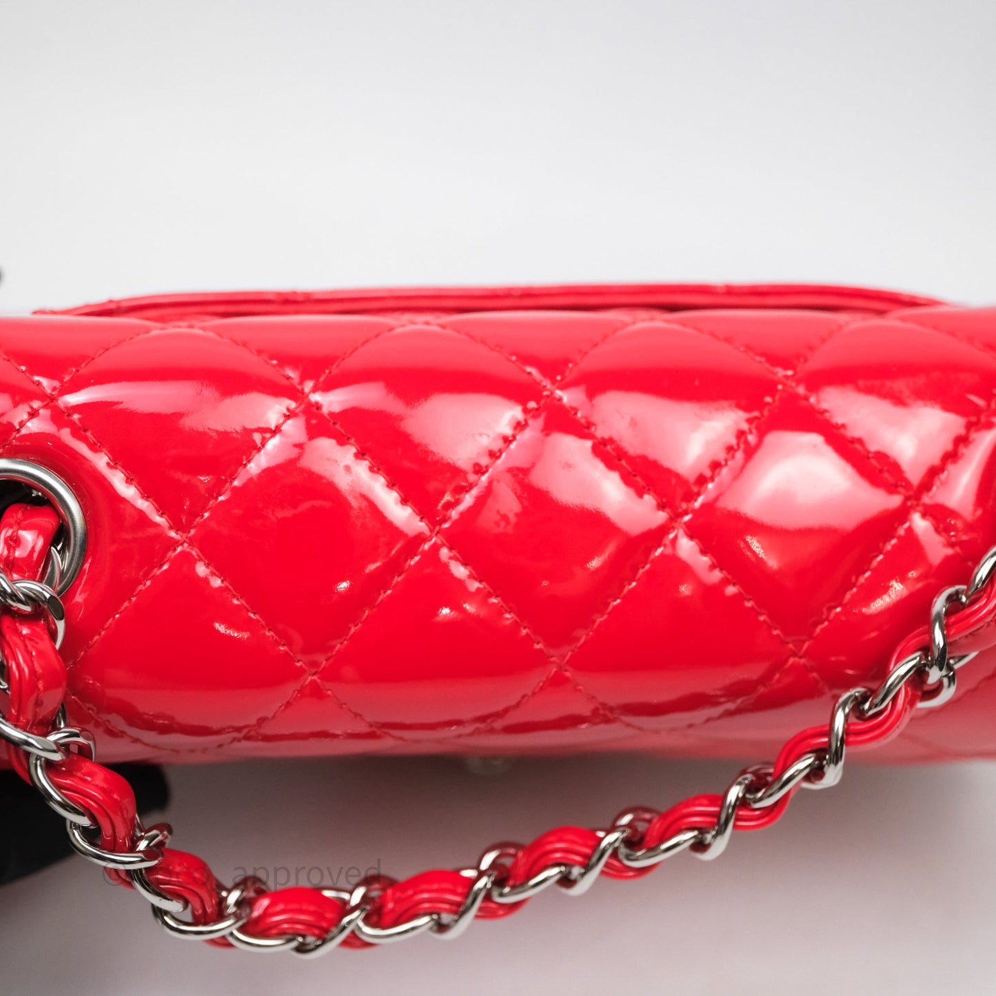 Chanel Mini Rectangular Quilted Red Patent Silver Hardware