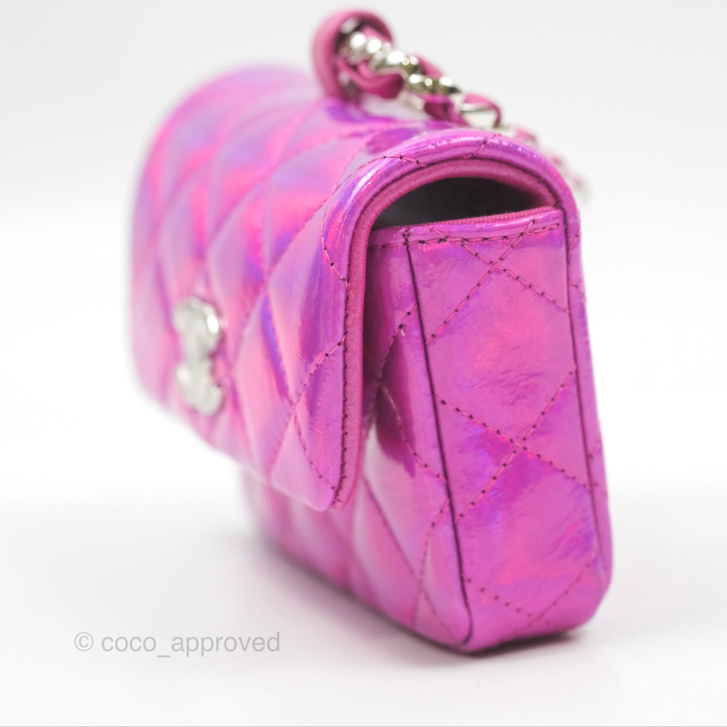 Chanel Card Holder Pouch with Hook Fuchsia Iridescent Mirror Goatskin