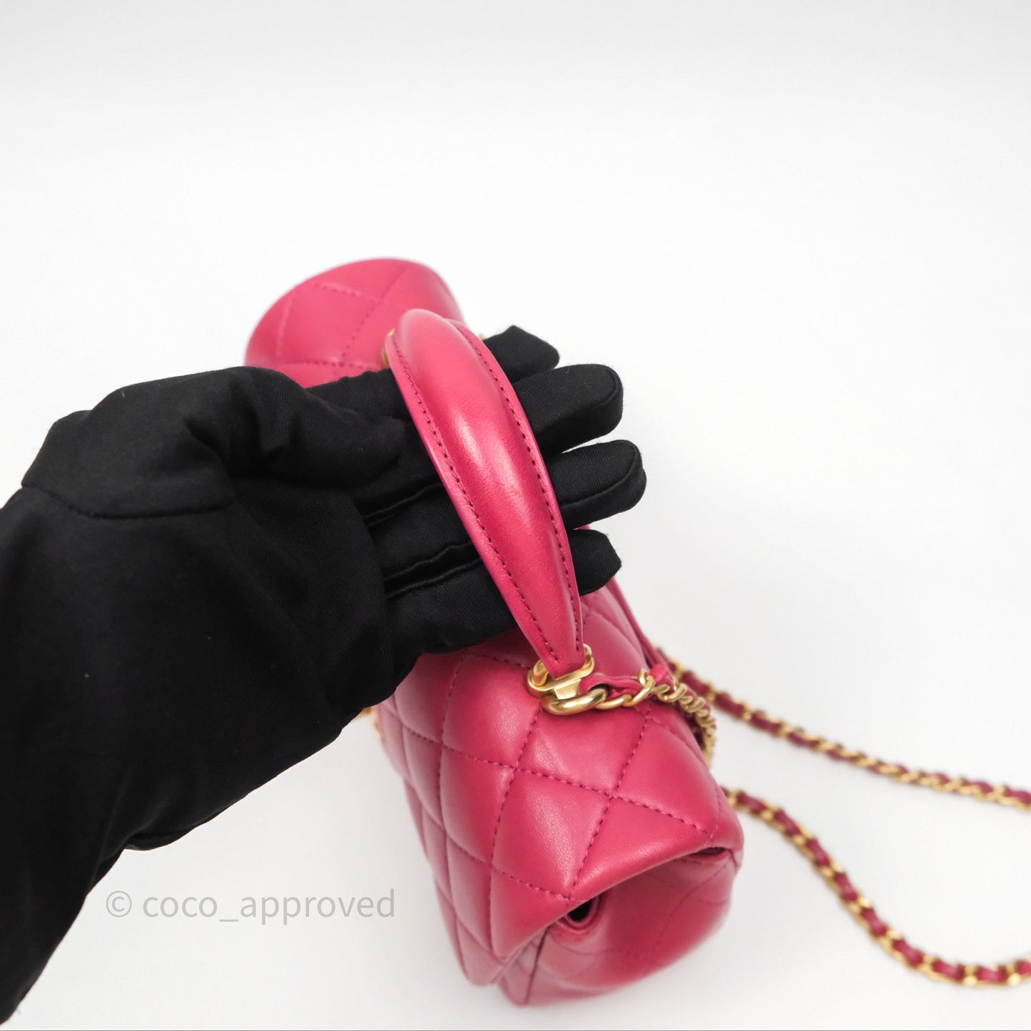 Chanel Top Handle Mini Rectangular Flap Red Lambskin Aged Gold Hardware