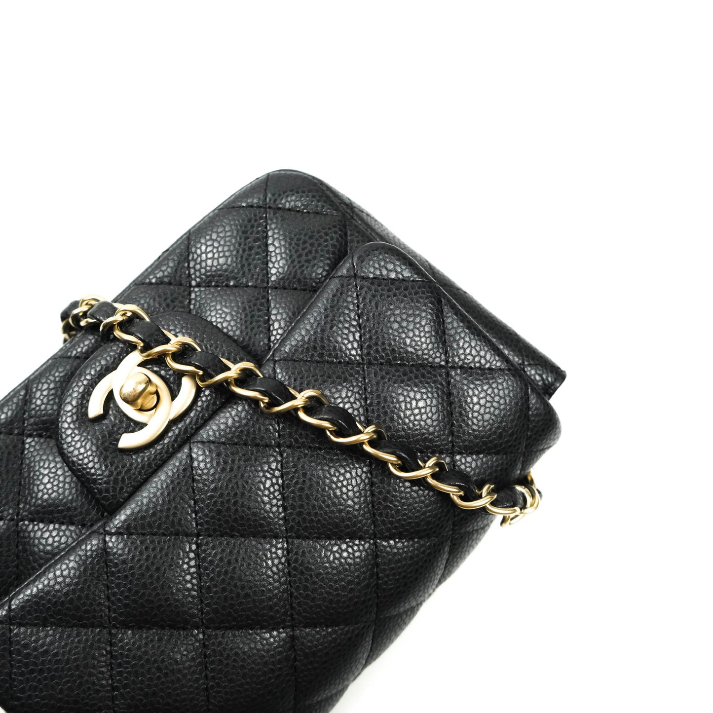 Chanel Mini Square Charcoal Black Caviar Matte Gold Hardware