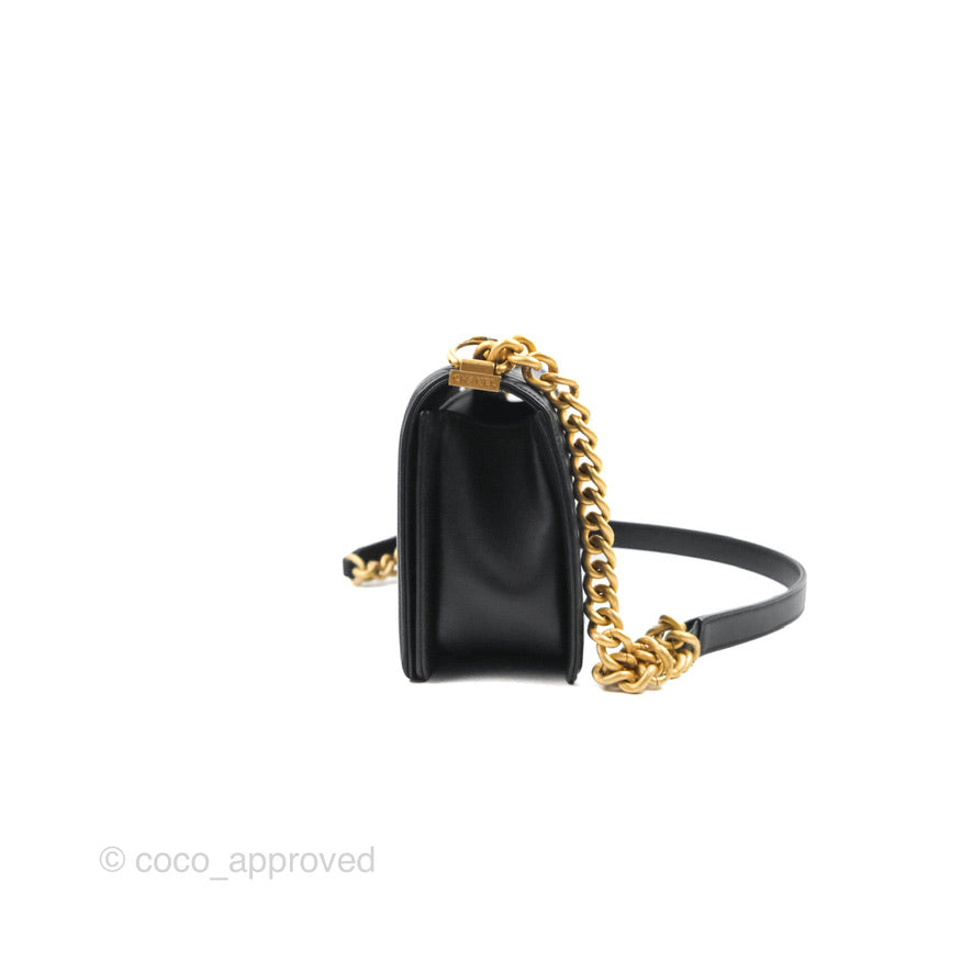 Chanel Quilted Medium Boy Black Calfskin Aged Gold Hardware