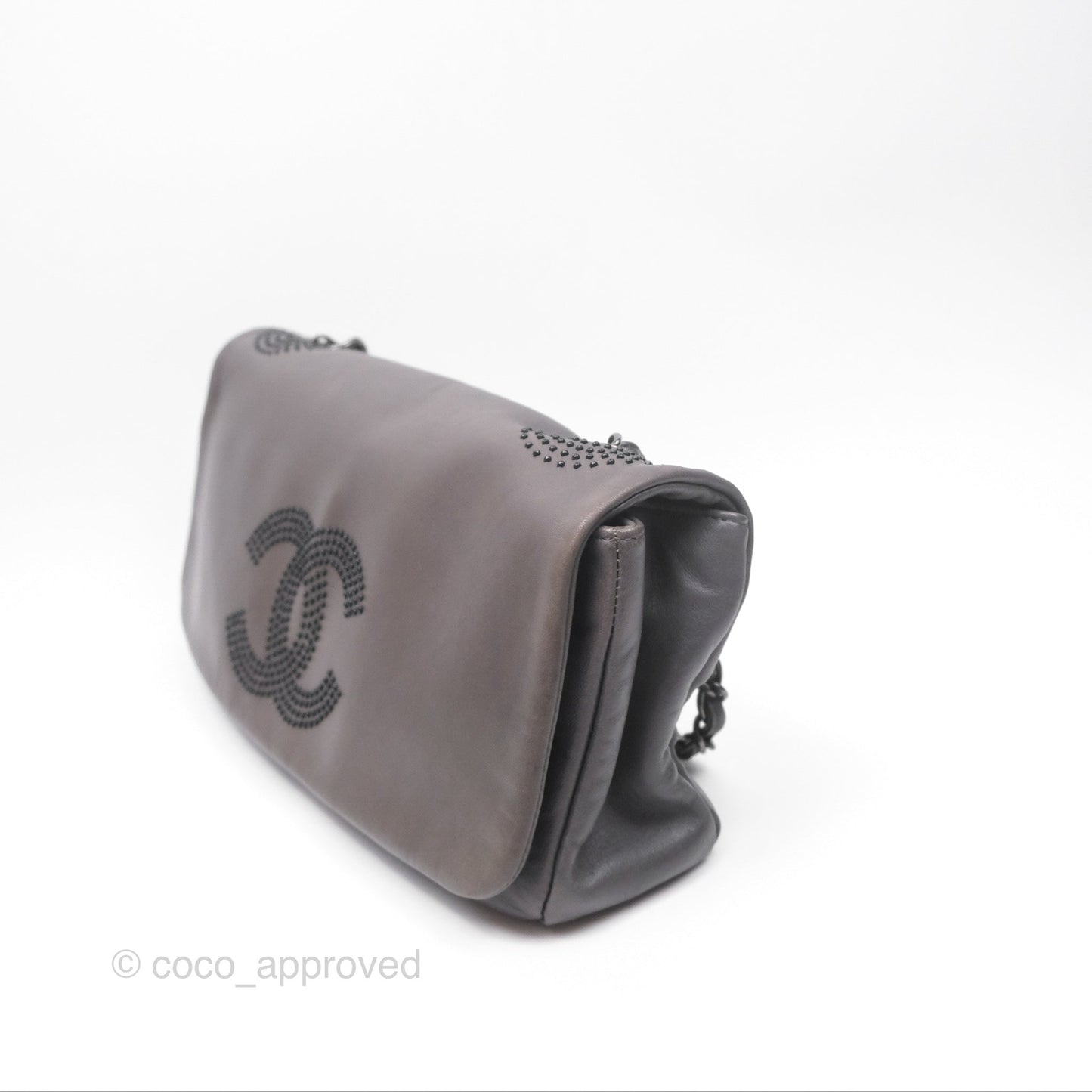 Chanel Studded CC East West Flap Shoulder Bag Lambskin Dark Grey