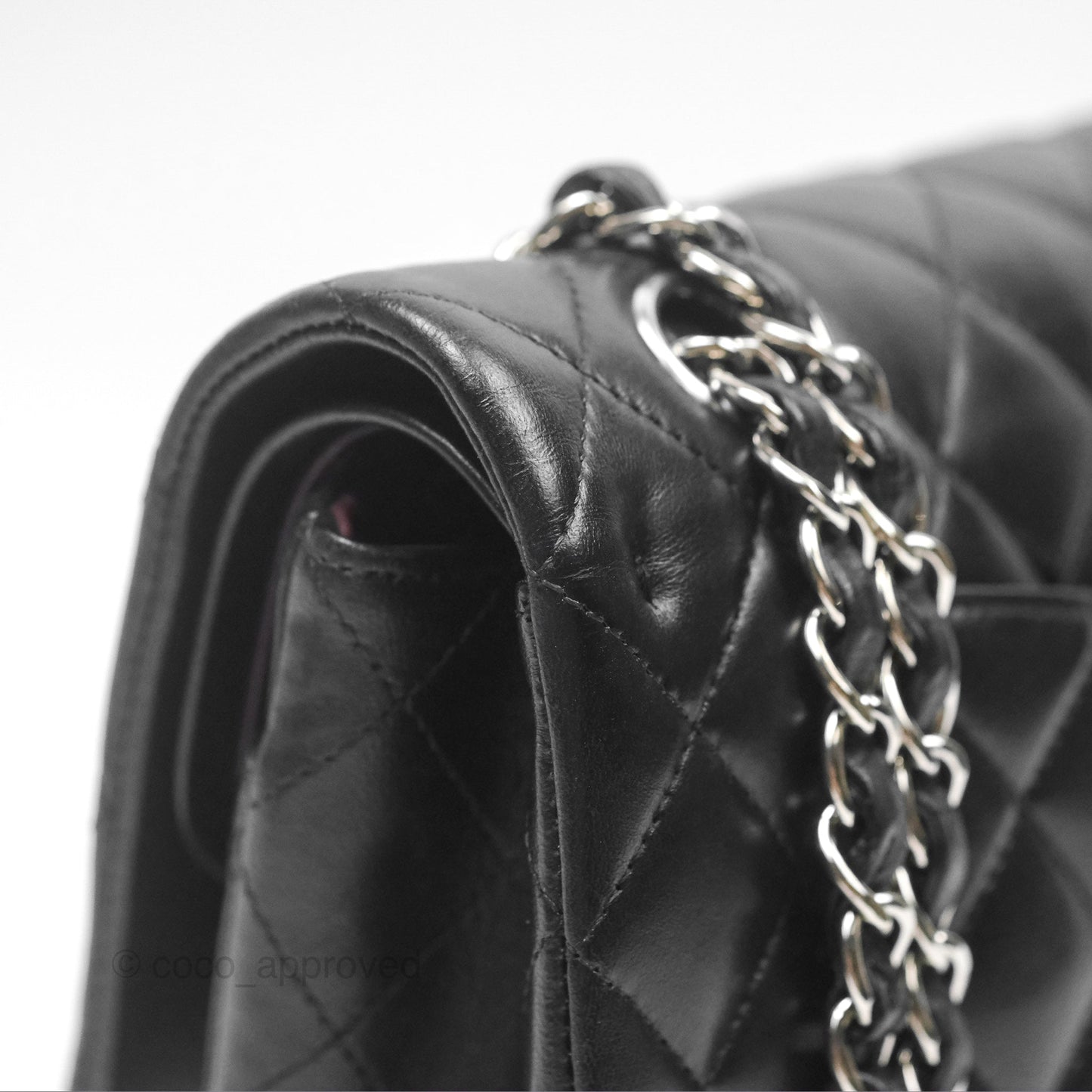 Chanel Classic M/L Medium Flap Quilted Black Lambskin Silver Hardware