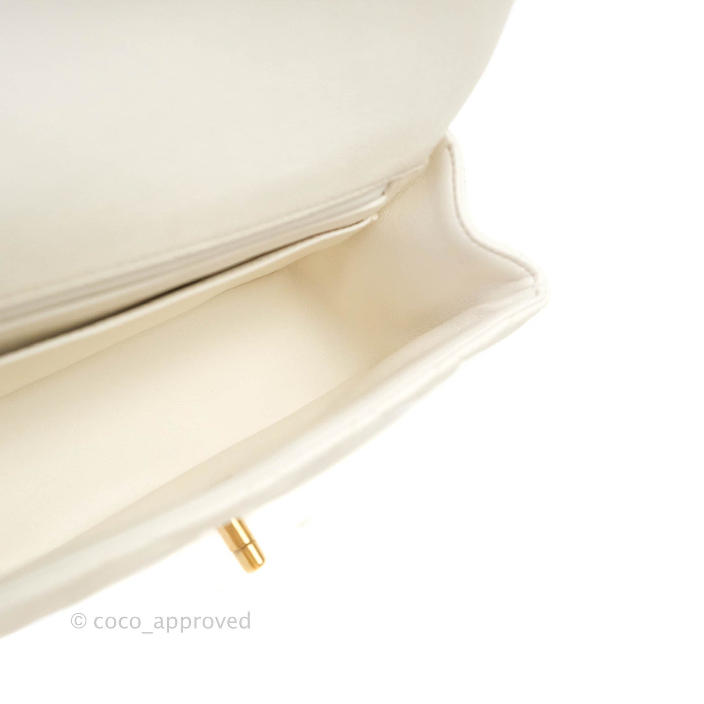 Chanel Top Handle Mini Rectangular Flap Bag White Caviar Aged Gold Hardware