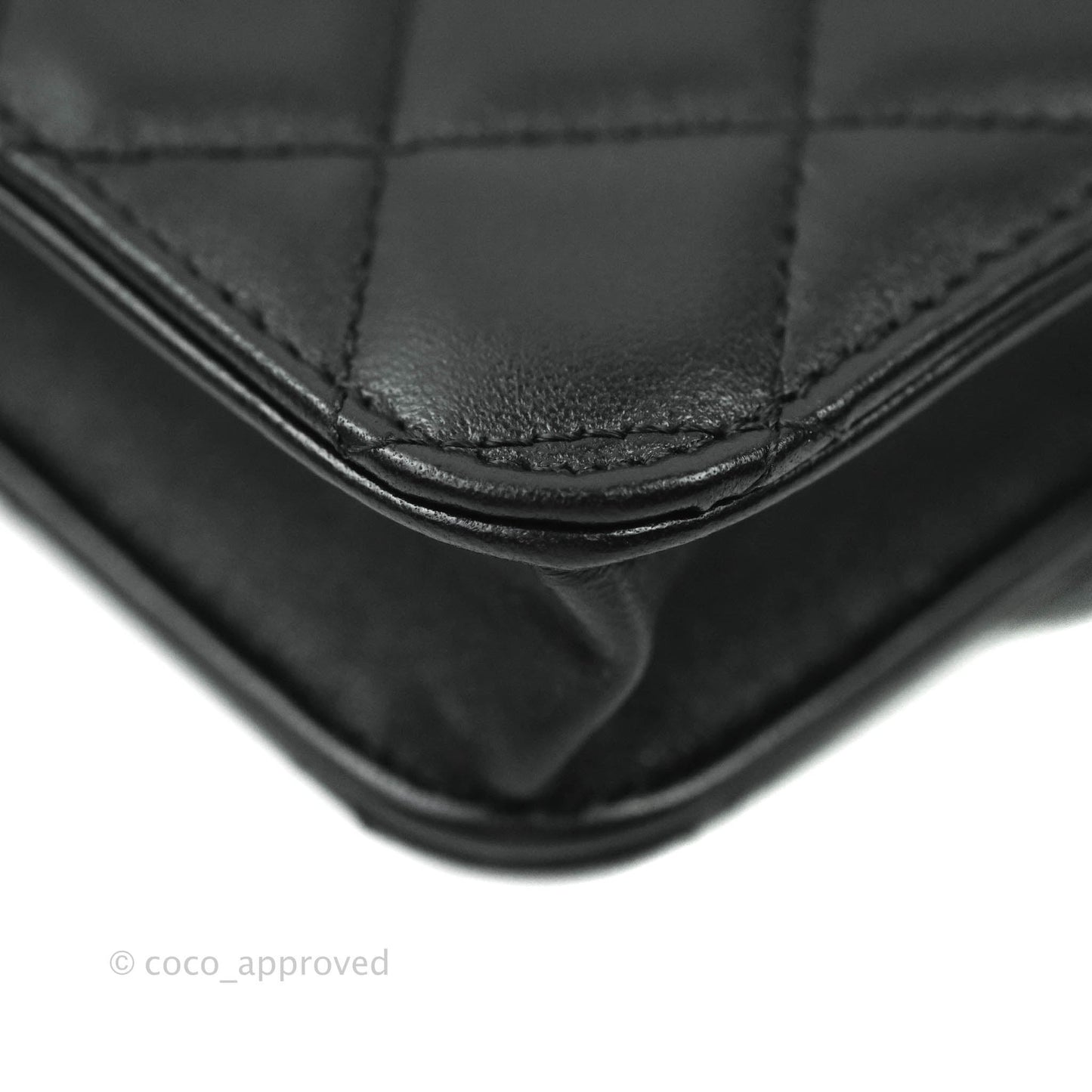 Chanel Mini Handle Flap Coin Purse With Chain Black Lambskin Gold Hardware