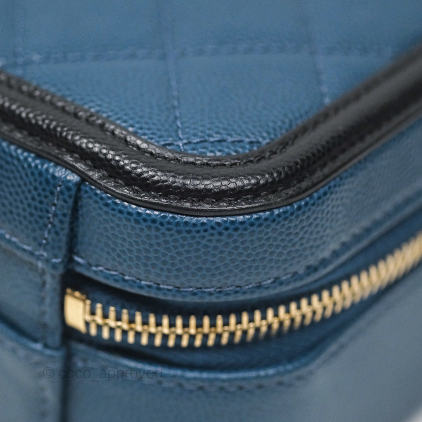 Chanel Quilted Medium CC Filigree Vanity Case Navy Black Caviar Aged Gold Hardware