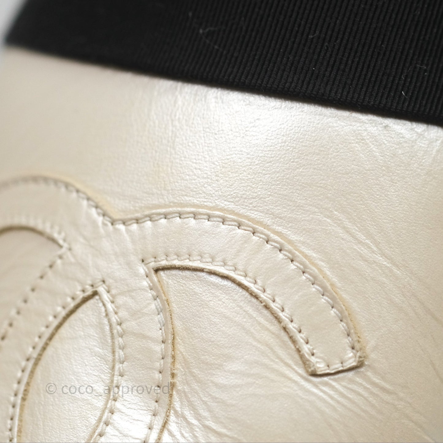 Chanel CC Espadrilles Pearly Ivory Black Leather Size 37