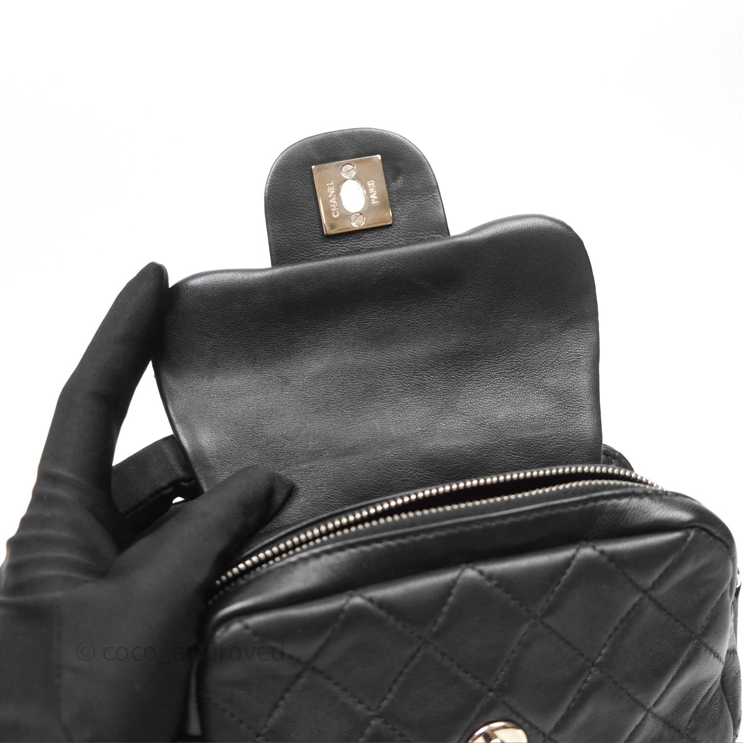 Chanel Mini Quilted Double Pouch Bag Lambskin Sliver Hardware