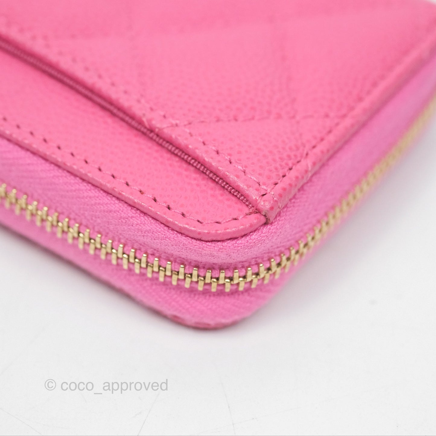 Chanel Quilted Zip Card Holder Pink Caviar Gold Hardware
