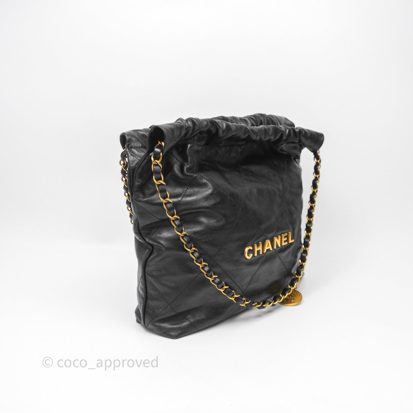 Chanel 22 Small Black Calfskin Aged Gold Hardware