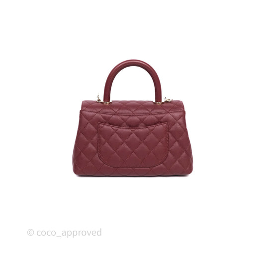 Chanel Small Coco Handle Quilted Red Burgundy Caviar Gold Hardware