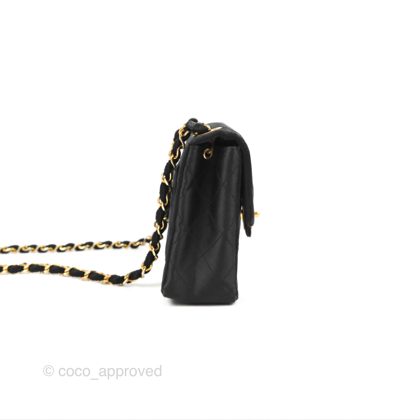 Chanel Mini Square Black Satin Gold Hardware
