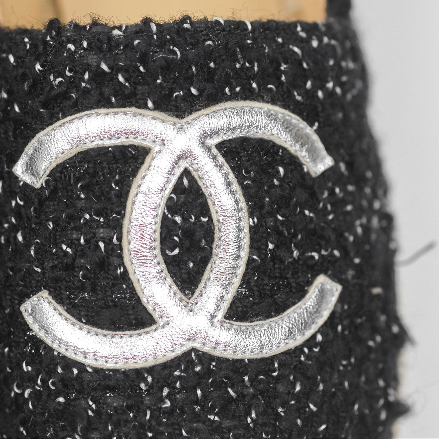 Chanel Espadrille Black Silver Tweed Size 37