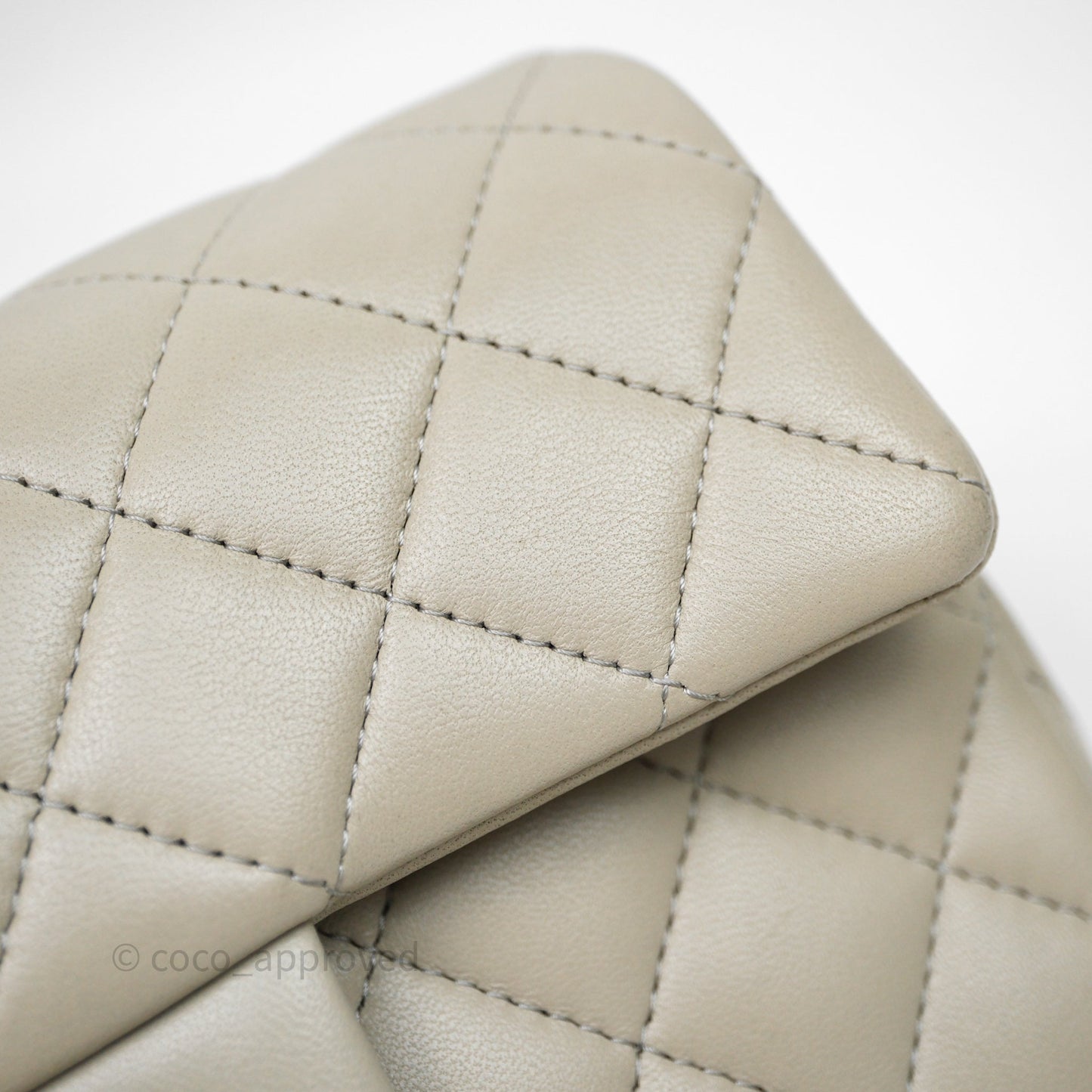Chanel Mini Rectangular Flap Quilted Light Grey Lambskin Gold Hardware 22C