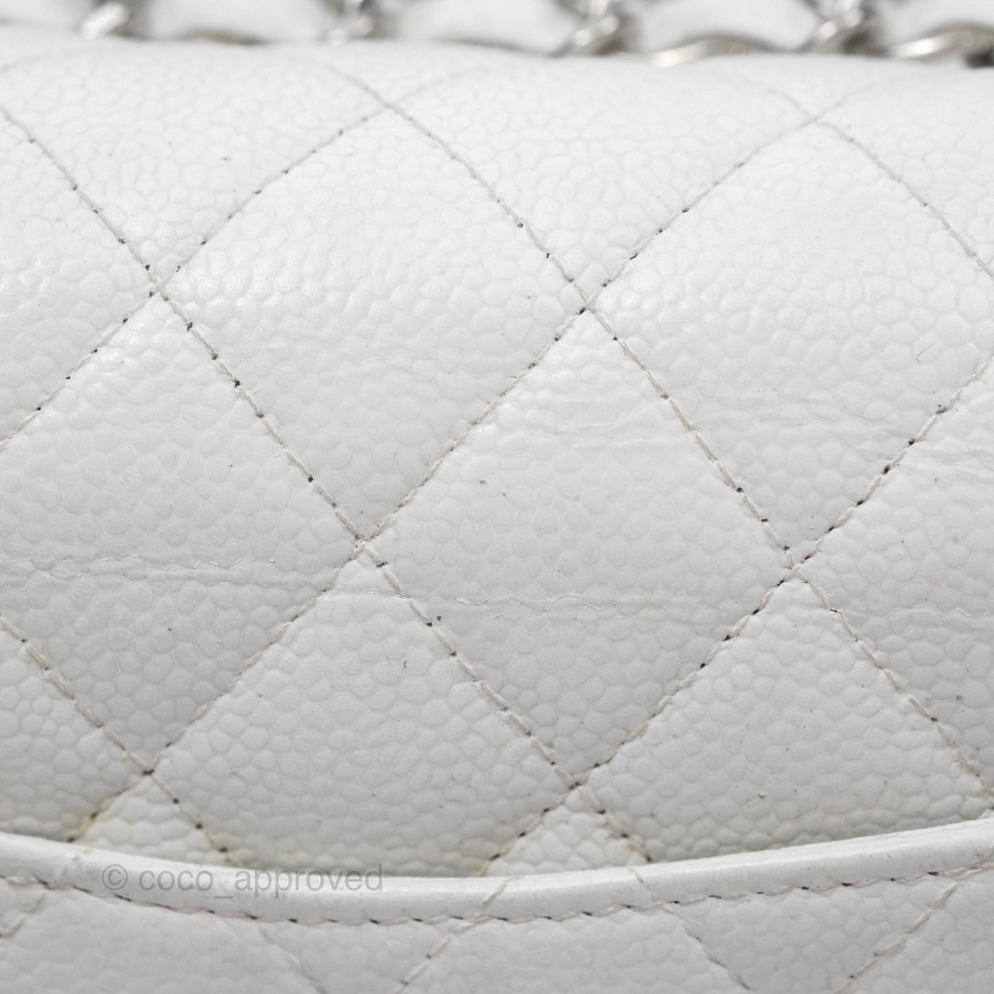Chanel Classic M/L Medium Double Flap White Caviar Silver Hardware