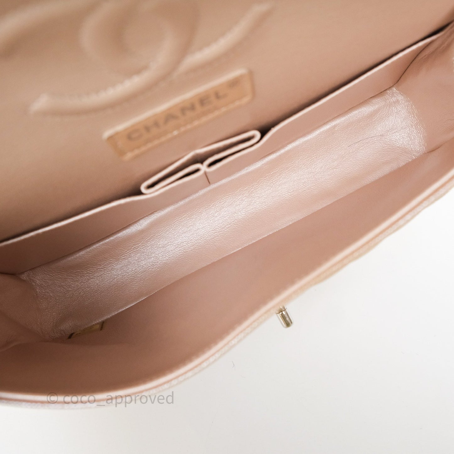 Chanel Classic Medium Double Flap Chevron Iridescent Rose Gold Pink Caviar 17B