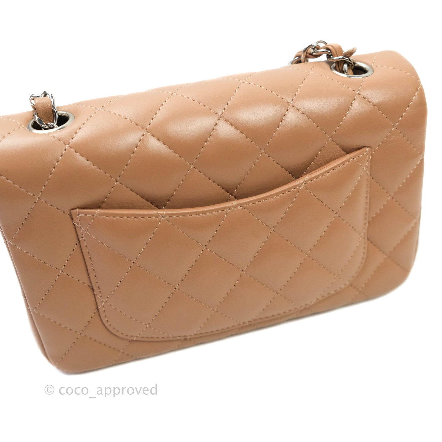 Chanel Classic Quilted Mini Rectangular Flap Dark Beige Lambskin Silver Hardware