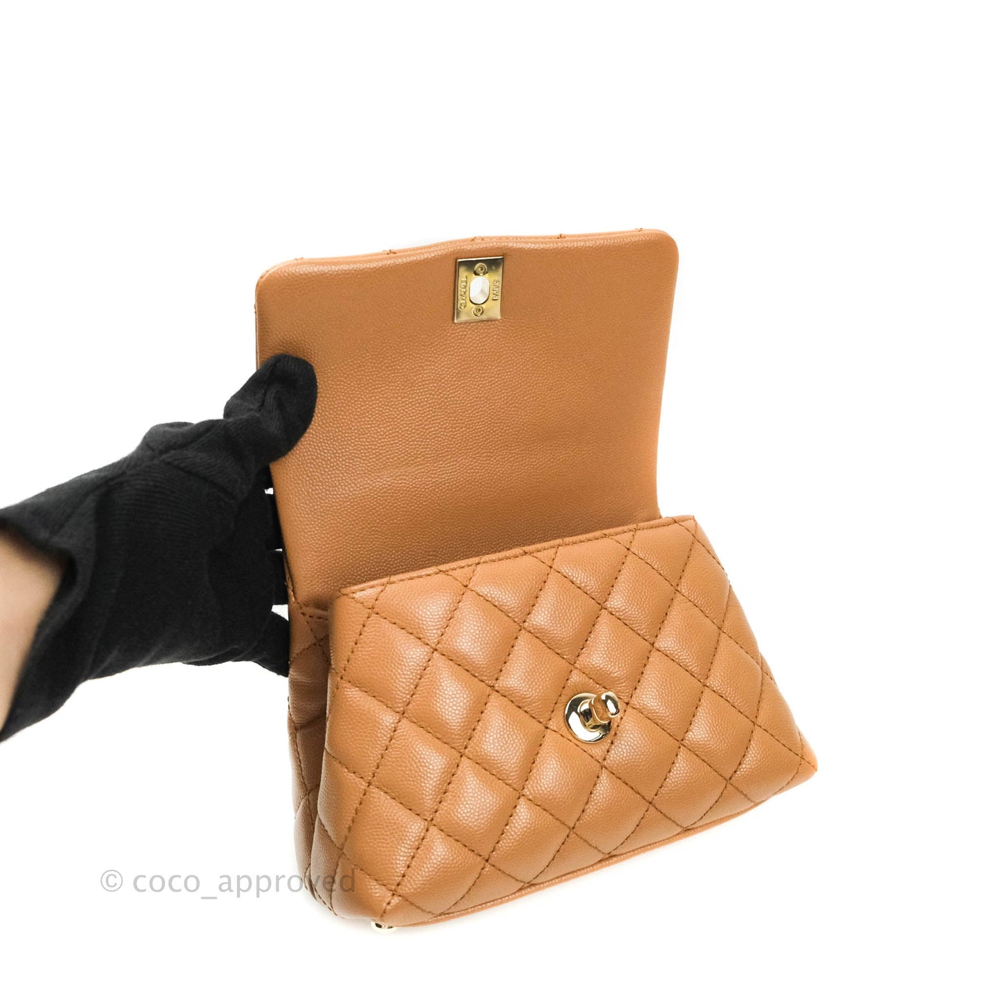 Chanel Quilted Extra Mini Coco Handle Dark Beige Caviar Gold Hardware 21P