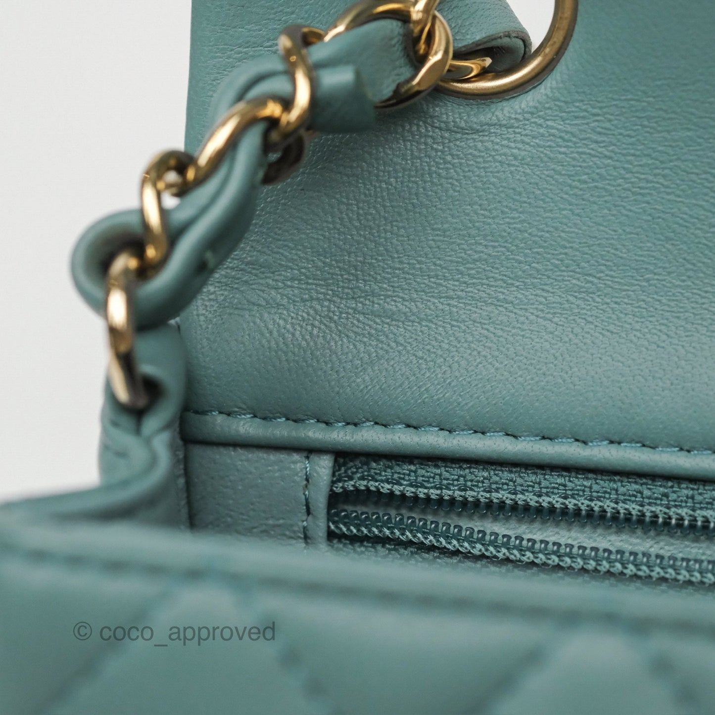 Chanel Quilted Mini Rectangular Flap Turquoise Blue Lambskin Gold Hardware