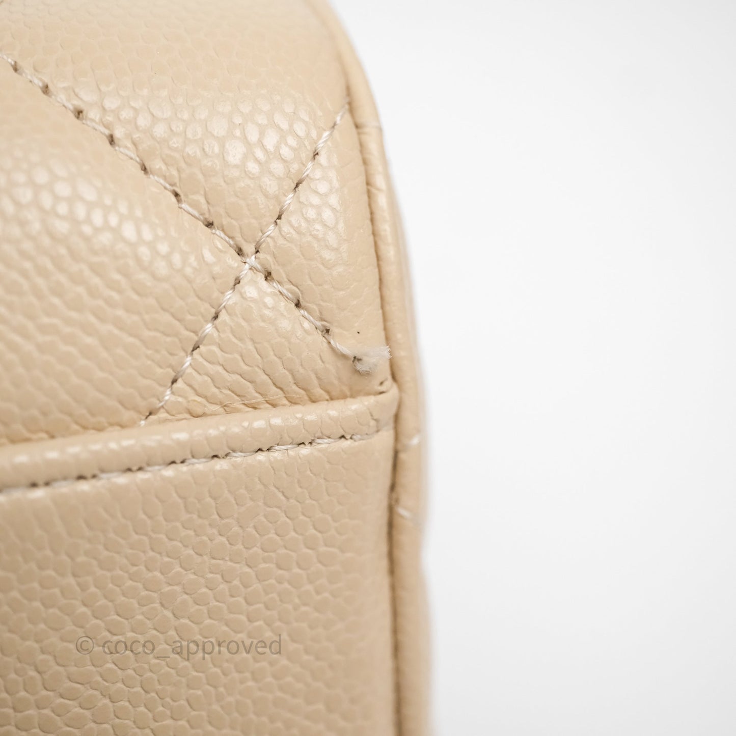 Chanel Mini Quilted Bowling Bag Beige Caviar Gold Hardware 25P