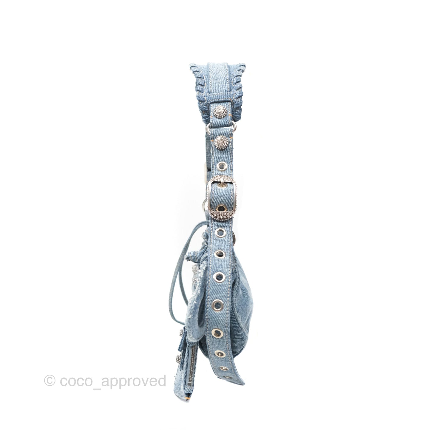 Balenciaga Small Le Cagole Shoulder Bag Blue Washed Denim with Rhinestones