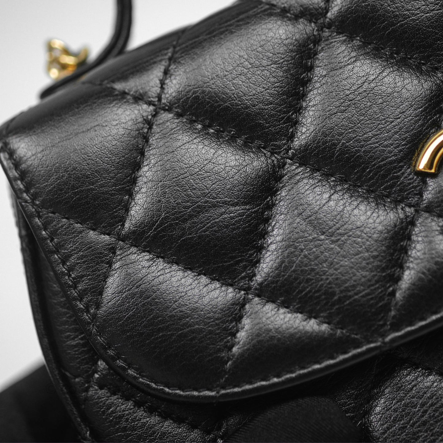 Chanel Quilted Phone Holder with Chain Black Shiny Calfskin Gold Hardware 23A