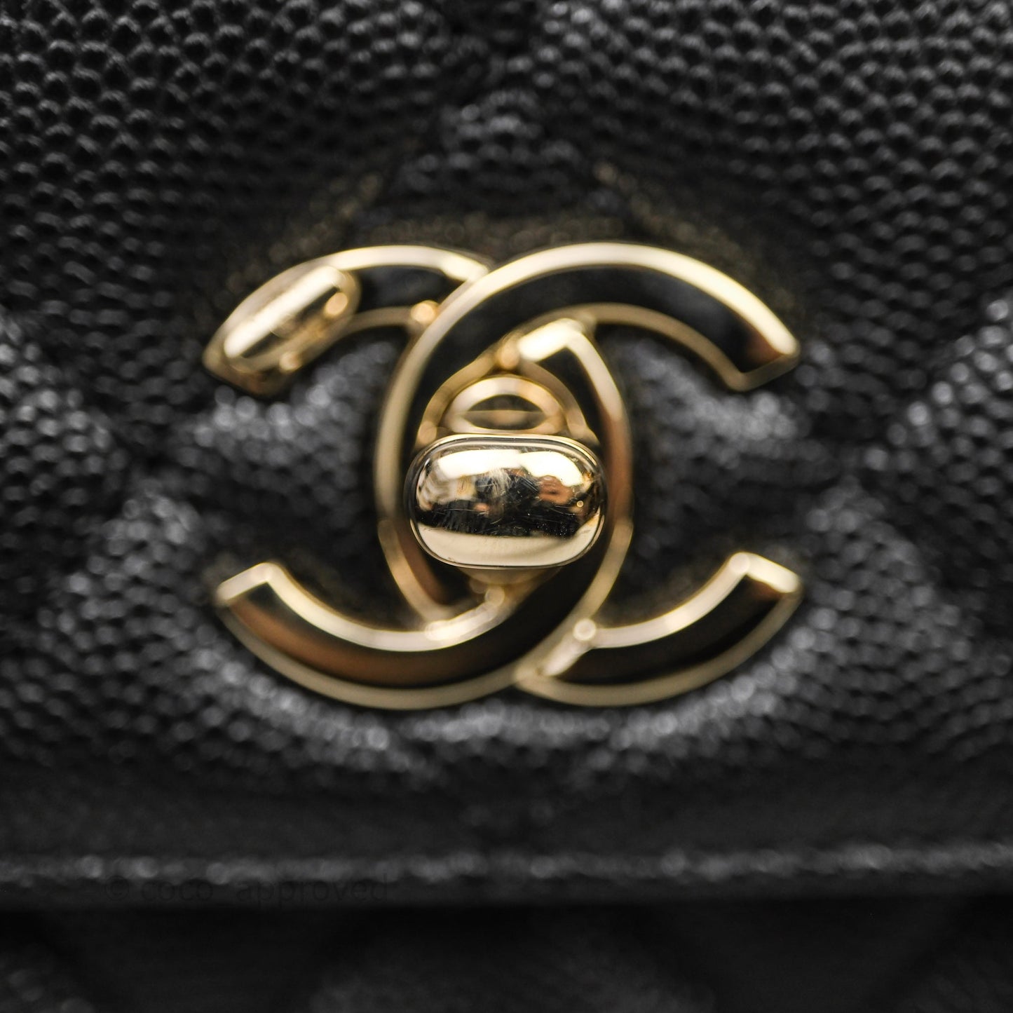 Chanel Mini Coco Handle Quilted Black Caviar Light Gold Hardware Lizard Embossed Handle