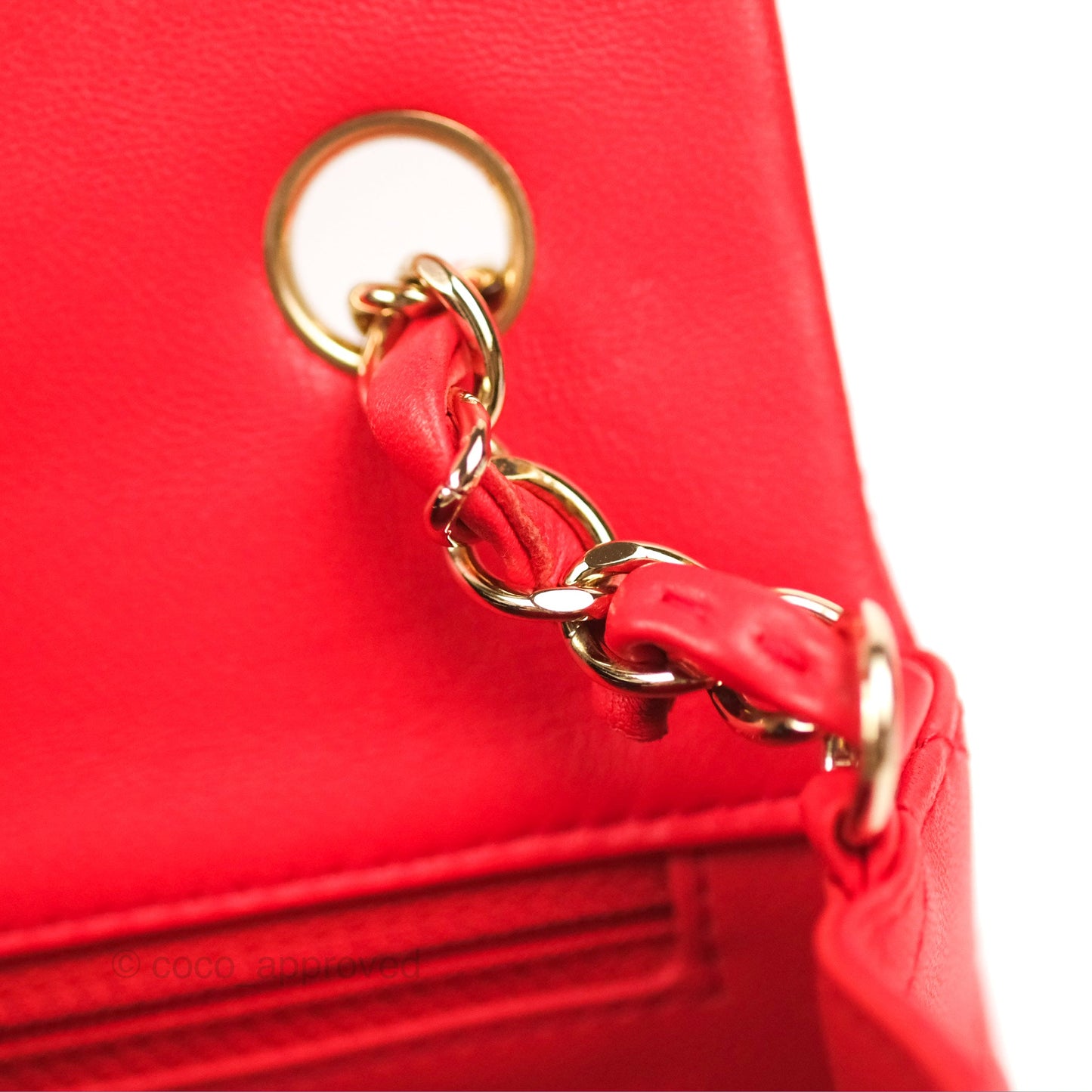 Chanel Quilted Mini Rectangular Flap Red Lambskin Gold Hardware
