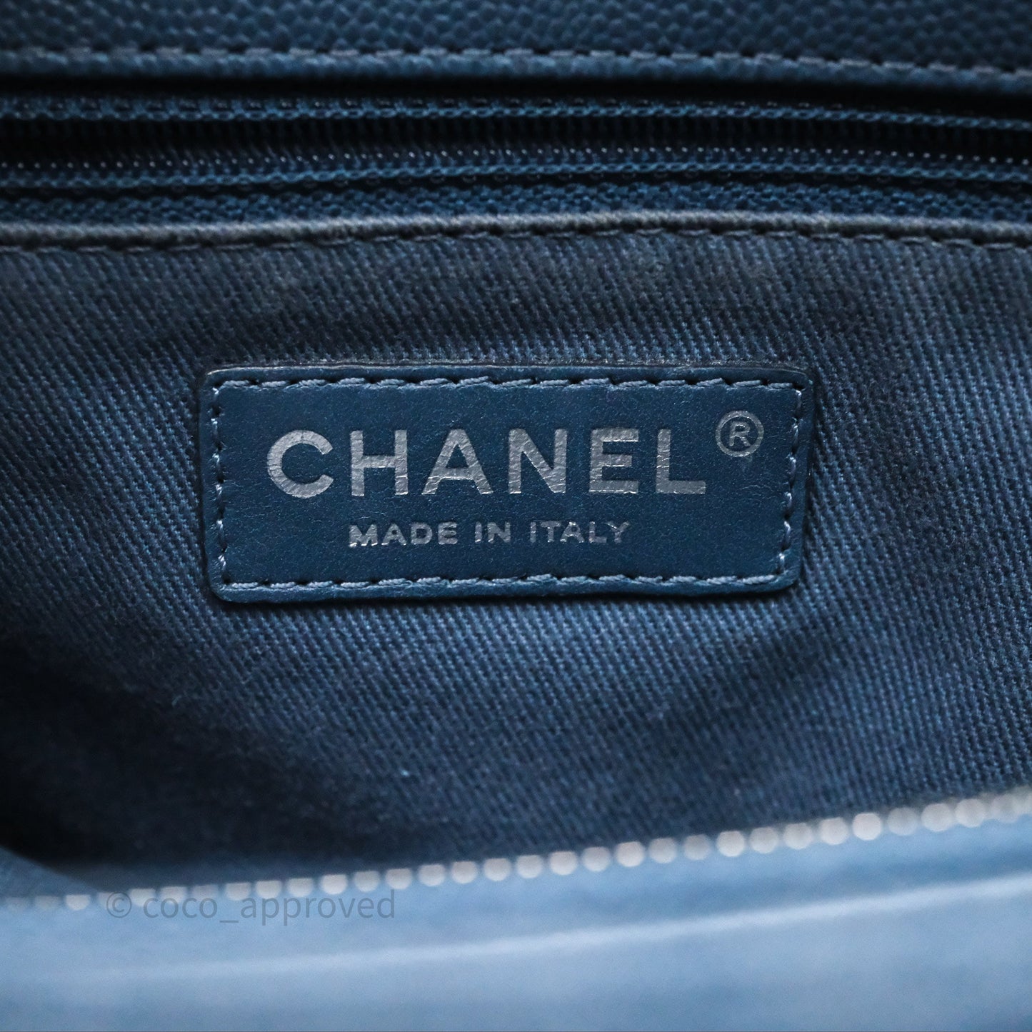 Chanel Medium Coco Handle Quilted Aged Caviar Dark Blue Ruthenium Hardware