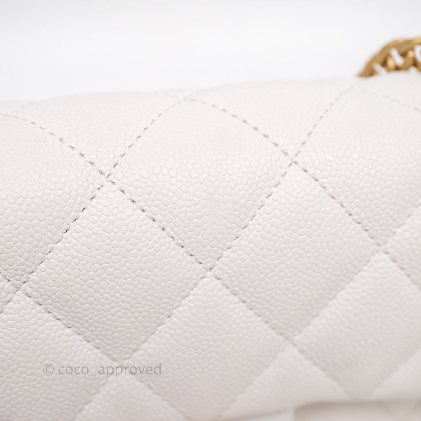Chanel Heart Crush Mini Flap Bag White Caviar Aged Gold Hardware