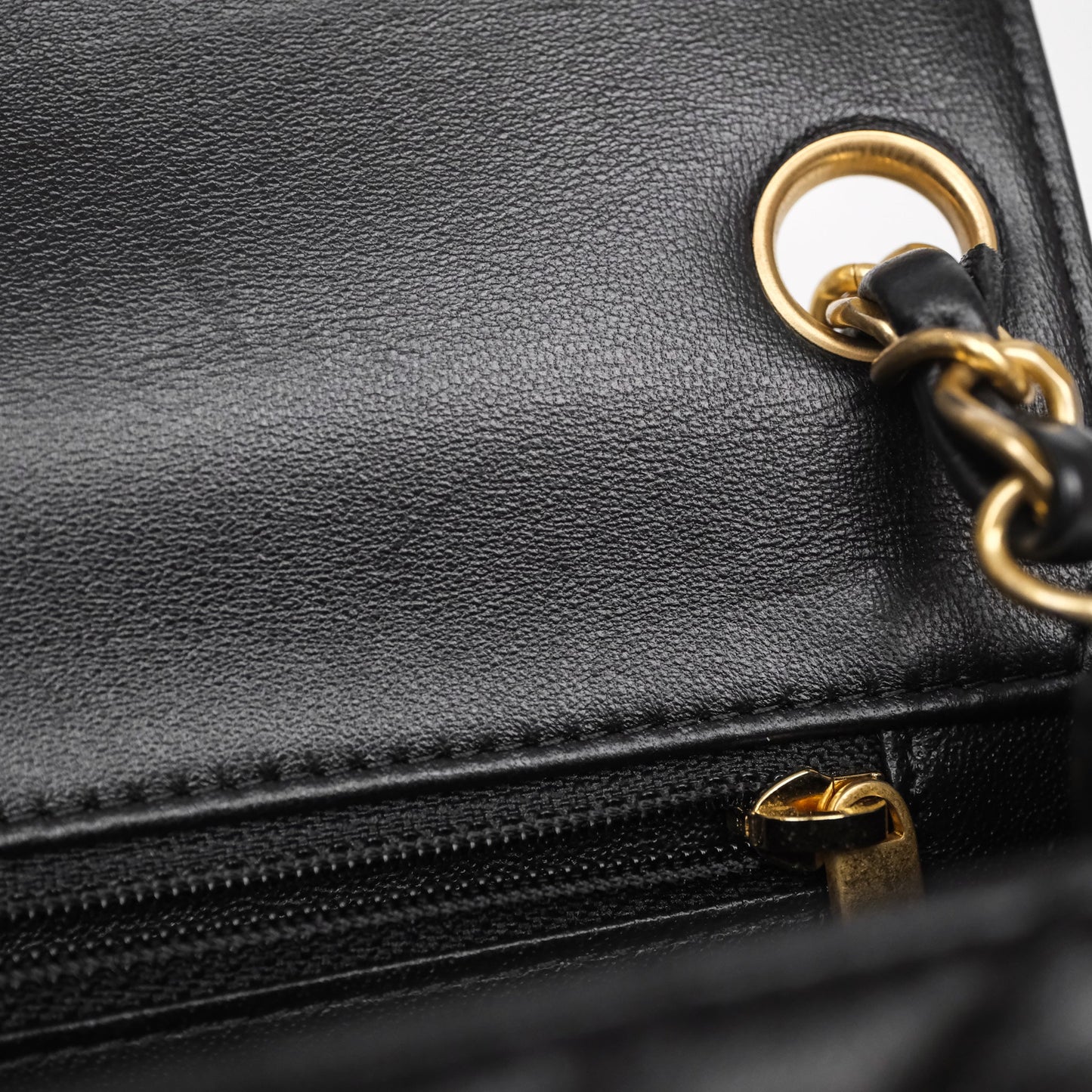 Chanel Mini Square Flap Chevron Black Lambskin Aged Gold Hardware