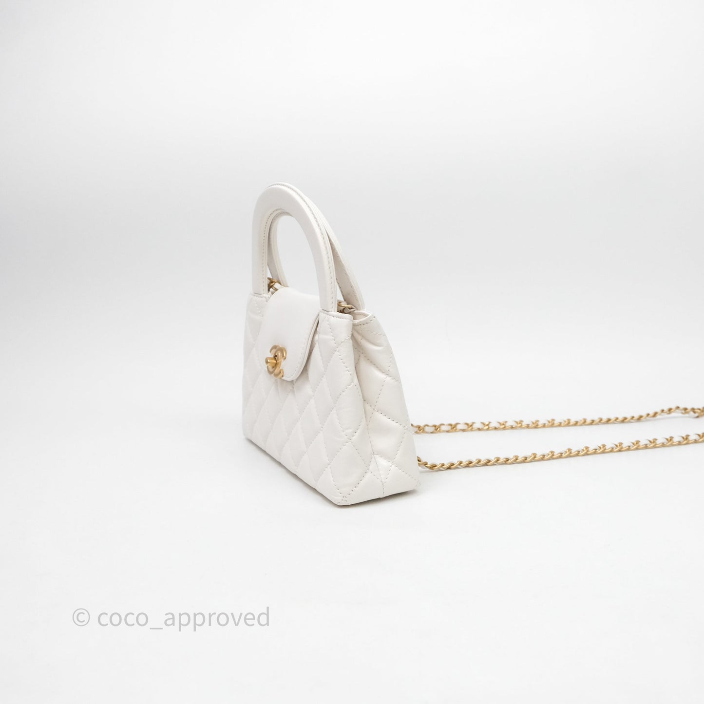 Chanel Kelly Bag Quilted White Lambskin Aged Gold Hardware