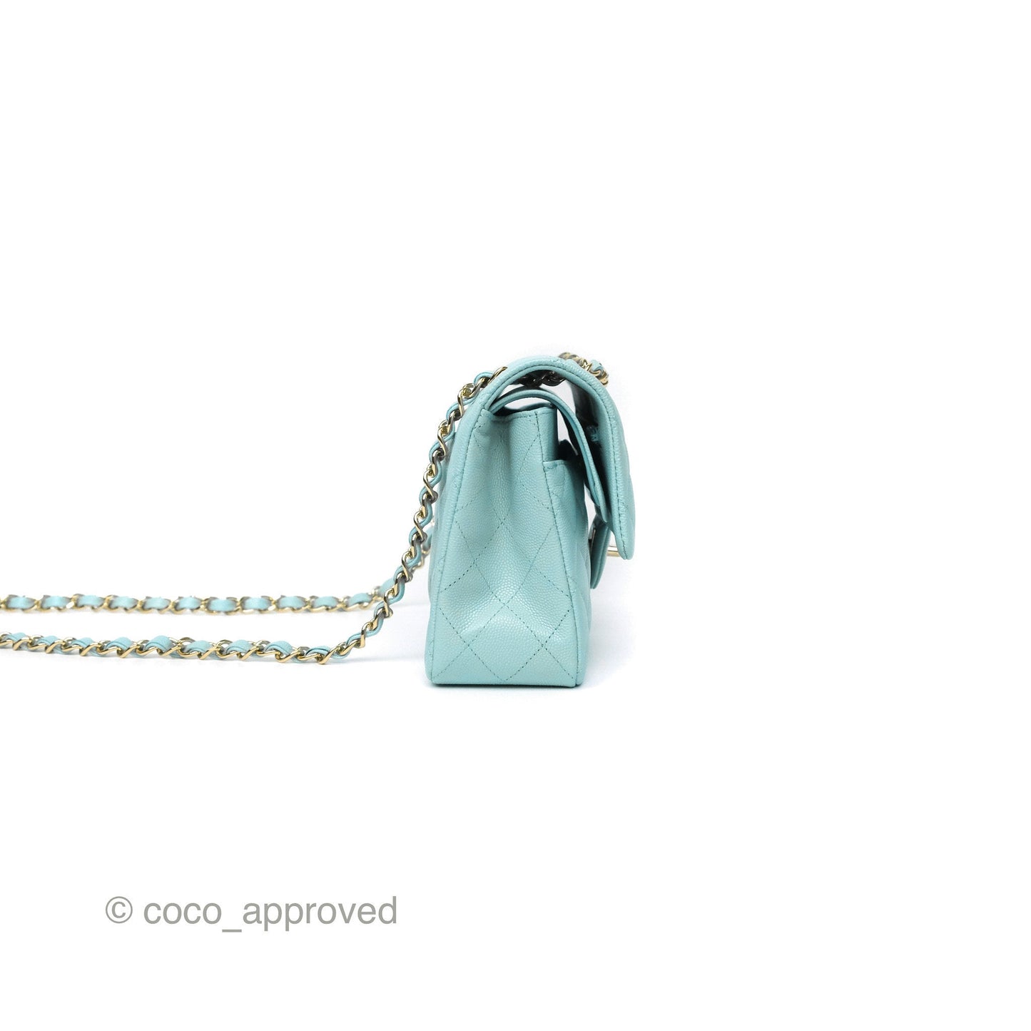 Chanel Small S/M Classic Flap Quilted Tiffany Blue Caviar Gold Hardware