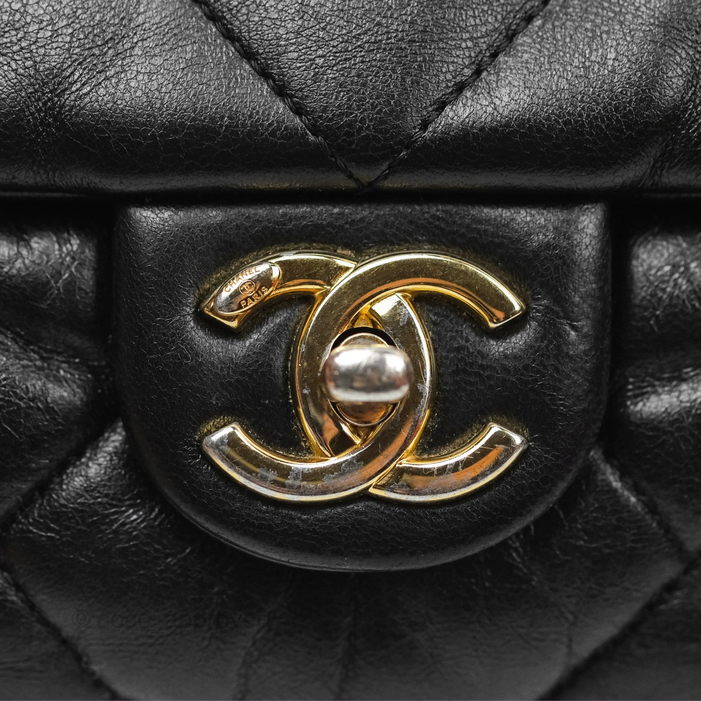 Chanel Chain Handle Flap Bag Black Goatskin Gold Hardware