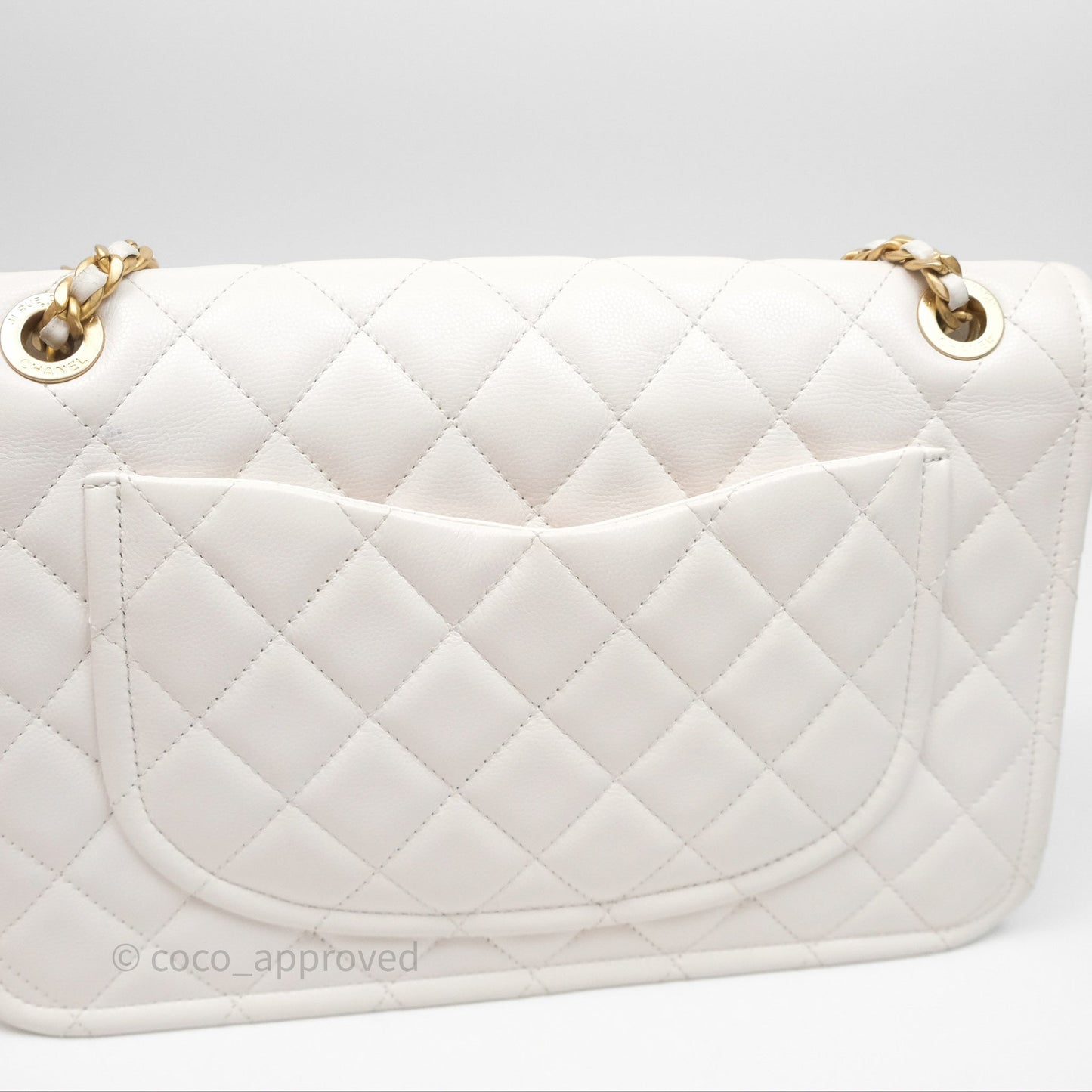 Chanel Large Quilted Sweet Classic Flap White Caviar Aged Gold Hardware