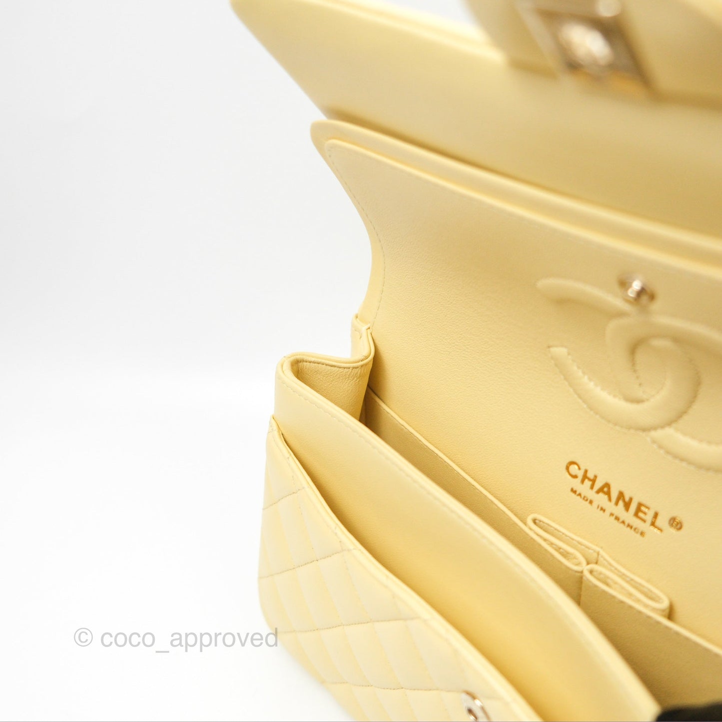 Chanel Classic M/L Medium Flap Quilted Yellow Lambskin Gold Hardware