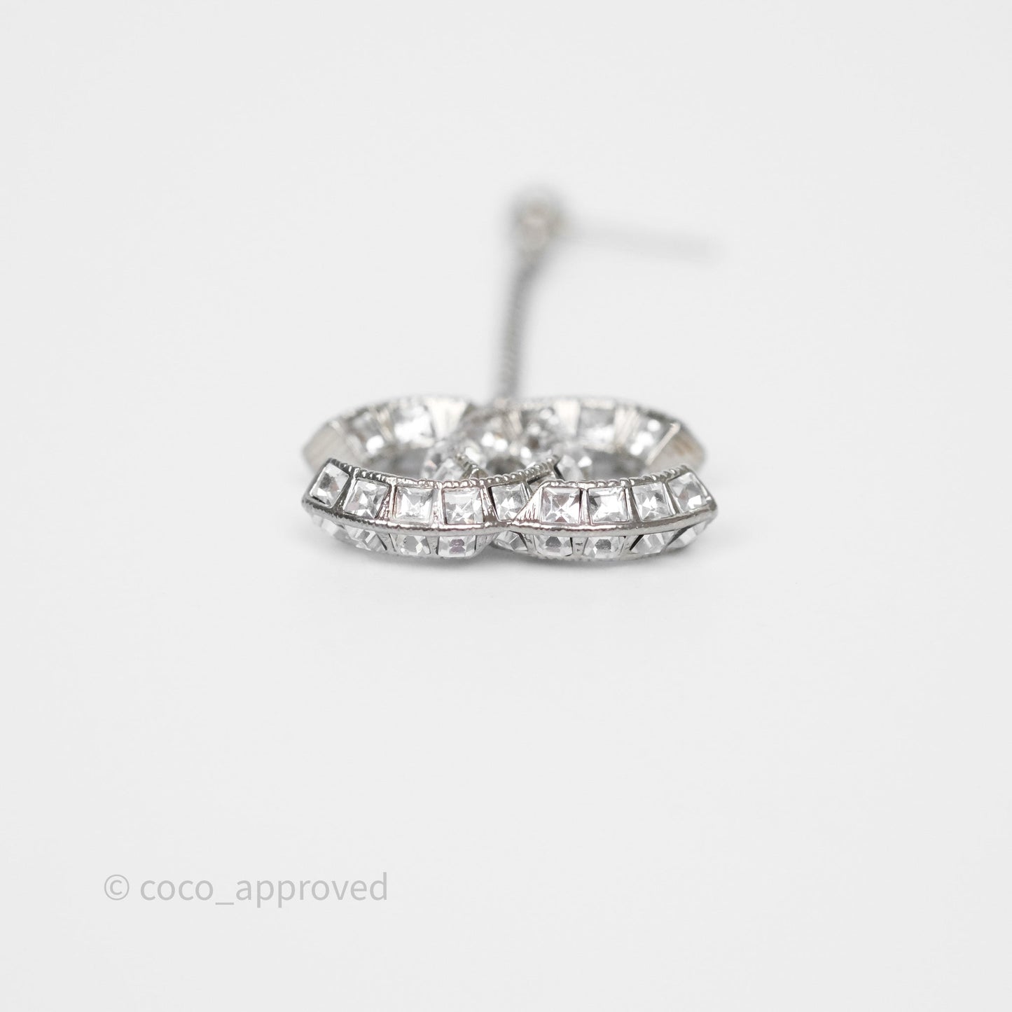 Chanel CC Crystal Long Drop Earrings Silver Tone 21V