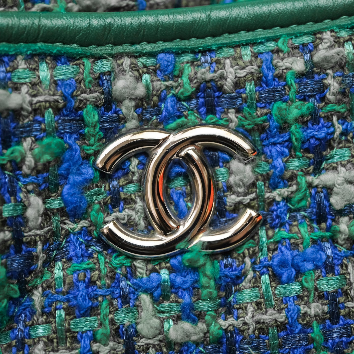 Chanel Tweed Jungle Stroll Hobo Bag Green Silver Hardware