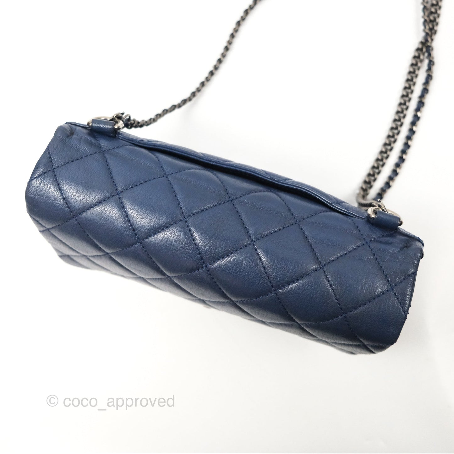 Chanel Quilted Small Double Carry Waist Chain Flap Dark Blue Shiny Goatskin