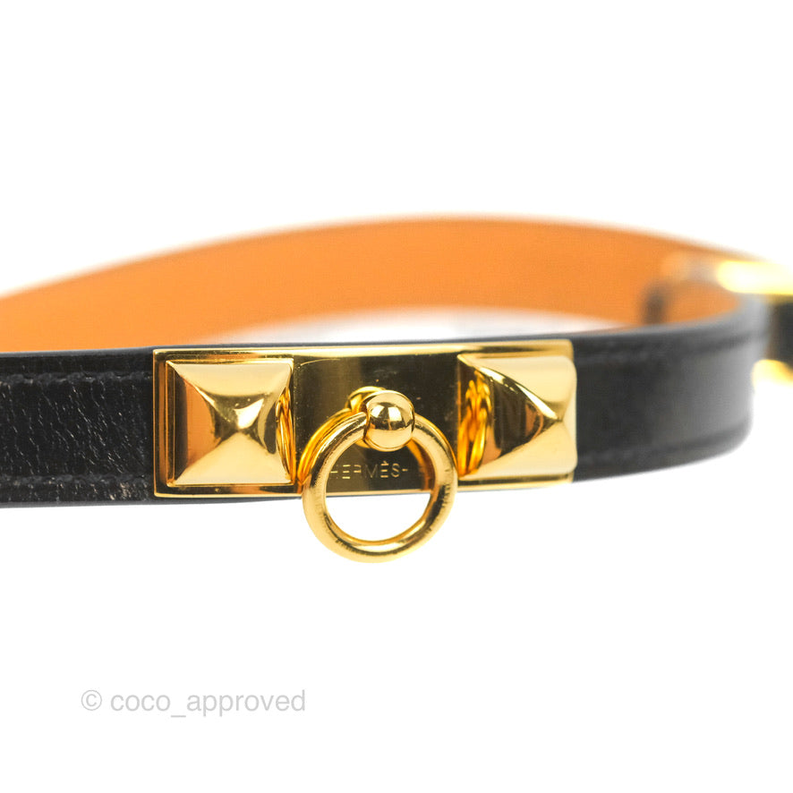 Hermès Rivale Double Tour Bracelet Black Box Leather Gold Hardware