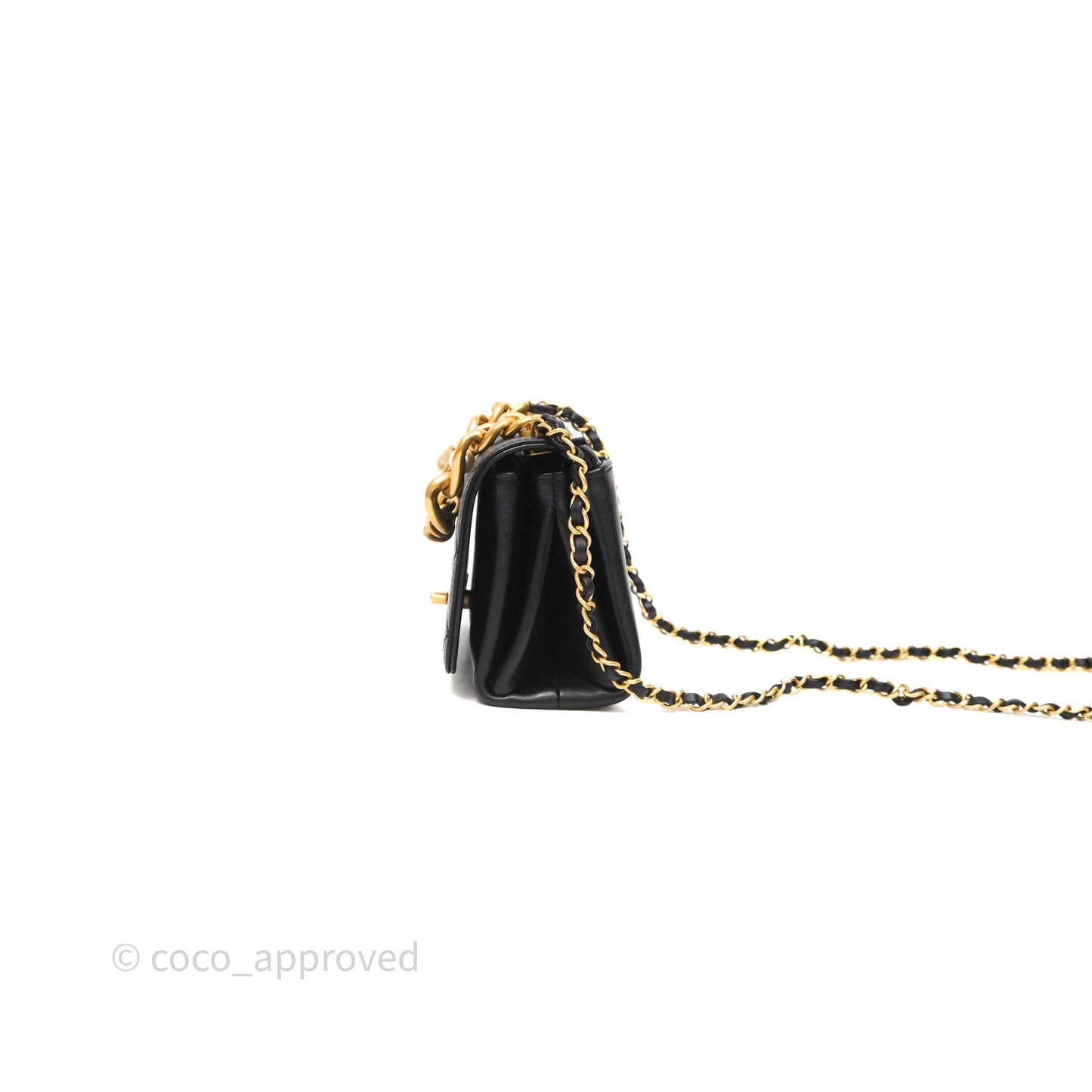 Chanel Pearl Chain Bag Black Calfskin Aged Gold Hardware