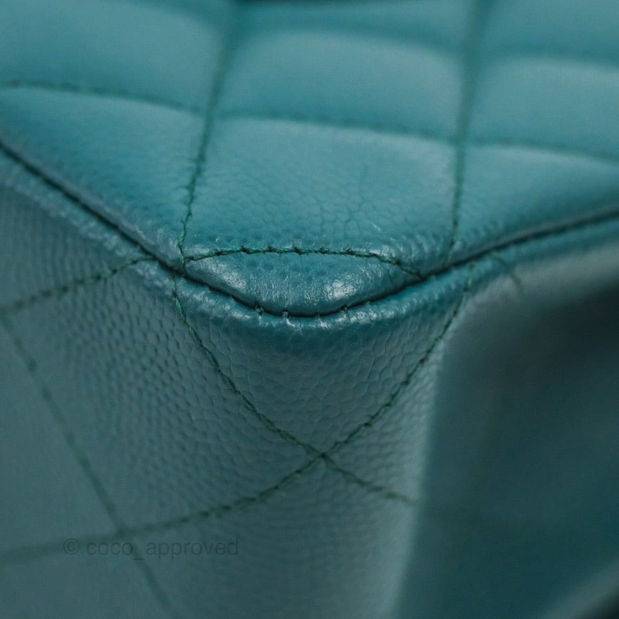 Chanel Classic M/L Medium Flap Quilted Teal Caviar Silver Hardware
