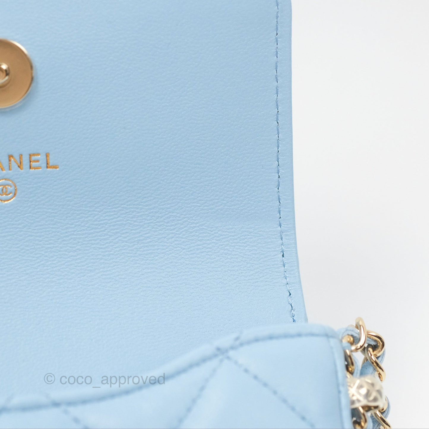 Chanel Mini Chain Around Clutch With Chain Blue Lambskin Gold Hardware