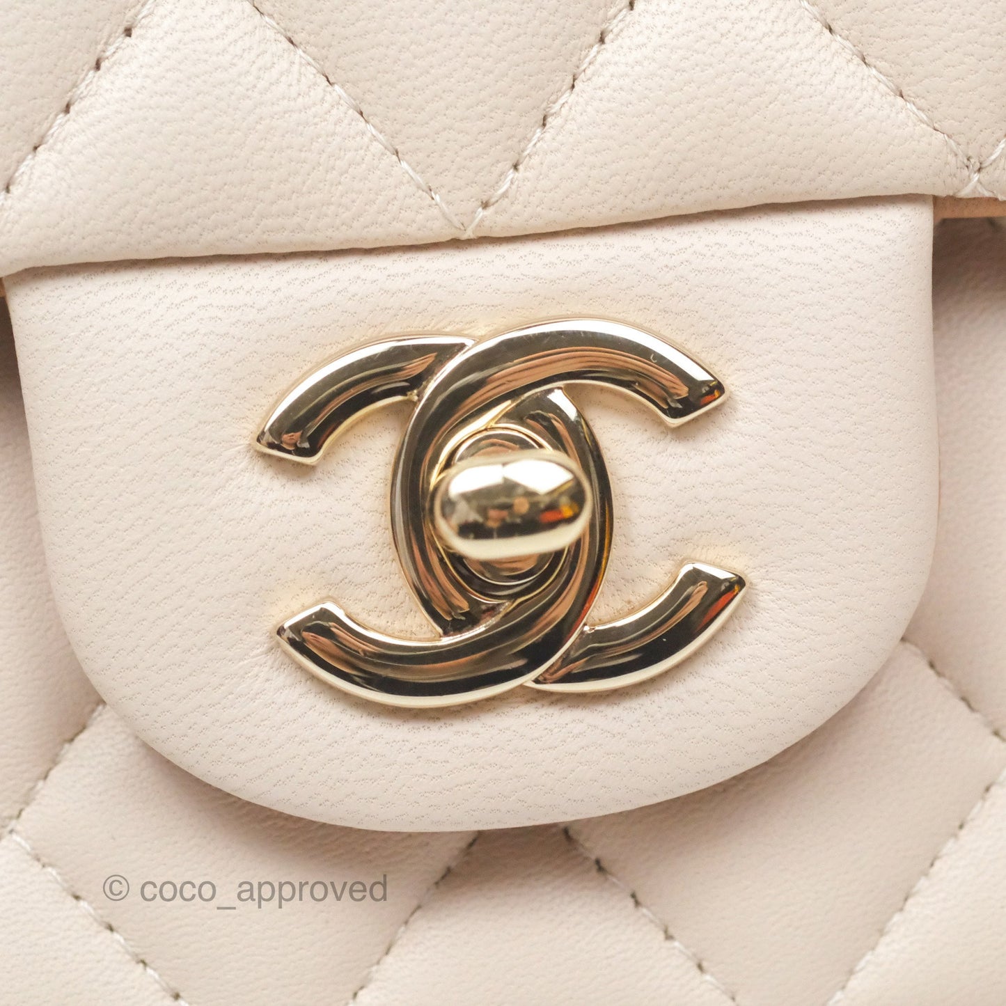 Chanel Top Handle Mini Rectangular Flap Bag Ecru/Beige Lambskin Gold Hardware 23P