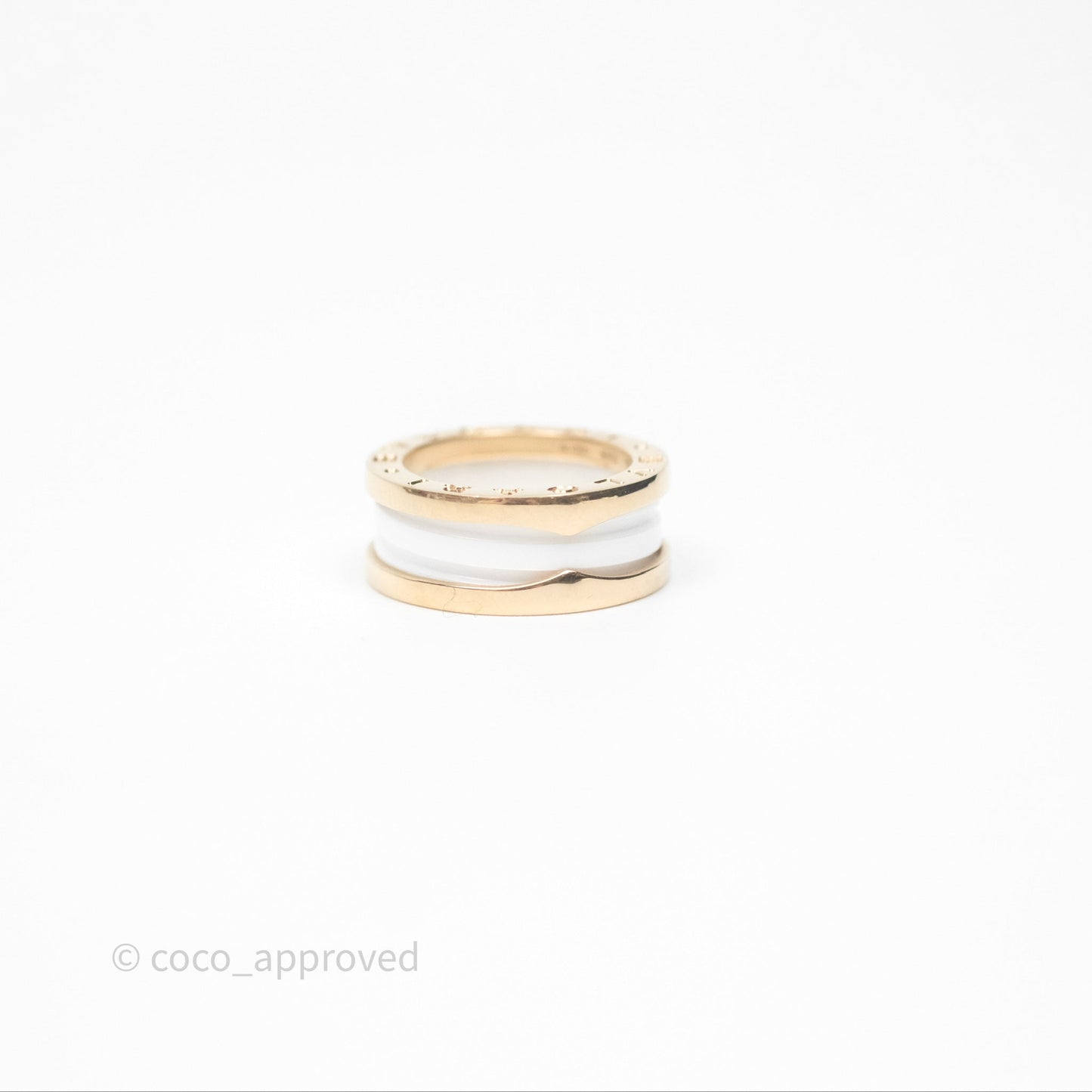Bvlgari B.Zero1 Two-Band Ring White Ceramic Spiral 18K Rose Gold Size 49